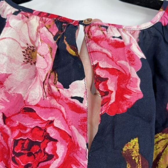 Entro Women's Floral Tiered Blouse Top Layered Bell Sleeve Pink Navy Blue Small - Picture 9 of 15